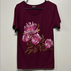 Napili Maroon Pink Floral Burgundy Women's Top T Shirt XS​